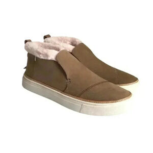 Toms Paxton Womens 9.5 M Faux Fur Water Resistant Slipon Shoes Brown Leather NEW